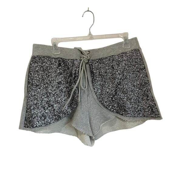 NWT Finders Keepers First Love Sequin Sweat Shorts Large Silver Lounge Glam - Picture 2 of 11